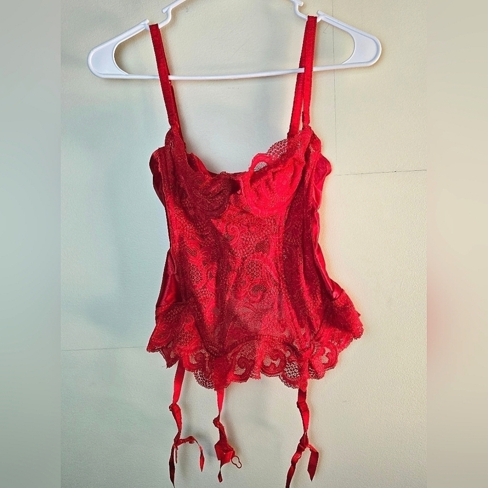 Vintage Rare Victoria's Secret Red Lace Garter Bustier Corset, Size 34C